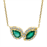 Collier 18 kt GG, 28 Brill. 0,28 ct, F-vsi, 2 Smaragde 0,86 ct grün
