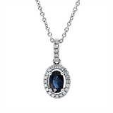 Collier 18 kt WG, mit ZÖ 42 cm, 25 Brill. 0,11 ct, TW-si, 1 Saphir 0,50 ct blau