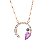 Collier 18 kt RG, mit ZÖ 40 cm, 19 Brill. 0,18 ct, TW-si, 1 Saphir 0,53 ct pink, 1 Saphir 0,06 ct blau