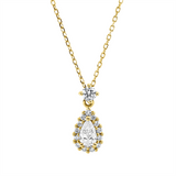 Collier 18 kt GG, mit ZÖ 40 cm, 1 Brill. 0,10 ct, TW-si, 1 Tropfen 0,25 ct, TW-vsi, 13 Brill. 0,12 ct, TW-si