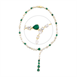 Collier 18 kt GG, 8 Tropfen 4,22 ct, gelb, 44 Fant-Schl. 12,68 ct, gelb, 15 Smaragde 11,57 ct grün