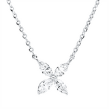 Collier 18 kt WG, mit ZÖ 40,6 cm, 4 Nav. 0,55 ct, TW-vsi