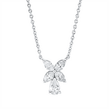 Collier 18 kt WG, 1 Tropfen 0,22 ct, TW-si, 4 Nav. 0,40 ct, TW-si