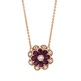 Collier 18 kt RG, 1 Brill. 0,05 ct, TW-si, 8 Brill. 0,24 ct, TW-si, 8 Rubine 1,09 ct rot