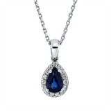 Collier 18 kt WG, 15 Brill. 0,09 ct, F-si, 1 Saphir 0,57 ct blau