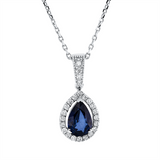 Collier 18 kt WG, 24 Brill. 0,15 ct, F-si, 1 Saphir 0,68 ct blau