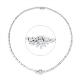 Collier 18 kt WG, 9 Nav. 0,88 ct, F-si, 6 Princ. 0,65 ct, F-si, 6 Princ. 0,92 ct, F-si, 7 Princ. 1,35 ct, F-si, 15 Nav. 2,93 ct, F-si, 19 Tropfen 2,92 ct, F-si, 10 Brill. 0,58 ct, F-si