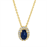 Collier 18 kt GG, mit ZÖ 42 cm, 16 Brill. 0,06 ct, TW-si, 1 Saphir 0,31 ct blau