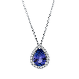 Collier 18 kt WG, mit ZÖ 40 cm + 43 cm, 23 Brill. 0,15 ct, TW-si, 1 Tansanit 1,36 ct blau