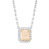 Collier 18 kt WG+GG, mit ZÖ 40,6 cm, 20 Brill. 0,14 ct, TW-si, 1 Radiant 1,50 ct, gelb