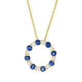 Collier 18 kt GG, mit ZÖ 40 cm + 43 cm, 8 Brill. 0,27 ct, F-vsi, 8 Saphire 1,18 ct blau