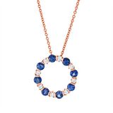 Collier 18 kt RG, mit ZÖ 40 cm + 43 cm, 8 Brill. 0,26 ct, F-vsi, 8 Saphire 1,08 ct blau