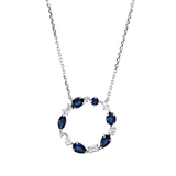 Collier 18 kt WG, 7 Fant-Schl. 0,38 ct, TW-si, 6 Saphire 1,22 ct blau