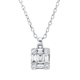 Collier 18 kt WG, mit ZÖ 40 cm, 5 Bag. 0,19 ct, TW-vsi, 4 Brill. 0,04 ct, TW-si