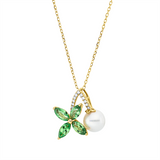 Collier 18 kt GG, mit ZÖ 40 cm, 12 Brill. 0,06 ct, TW-si, 4 Tsavorith 1,01 ct grün, 1 SW weiß 7 mm