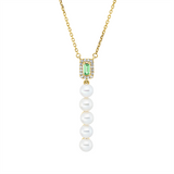 Collier 18 kt GG, mit ZÖ 40 cm, 16 Brill. 0,06 ct, TW-si, 1 Tsavorith 0,11 ct grün, 5 SW weiß 4,5 mm