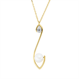 Collier 18 kt GG+WG, mit ZÖ 40 cm, 3 Bag. 0,05 ct, TW-vsi, 5 Brill. 0,02 ct, TW-si, 1 SW weiß 7 mm