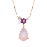 Collier 18 kt RG, mit ZÖ 40 cm, 6 Brill. 0,11 ct, TW-si, 1 Quarz 3,44 ct pink, 6 Saphire 0,24 ct pink, 2 SW weiß 3,25 mm