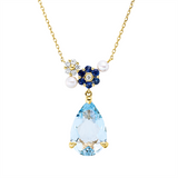 Collier 18 kt GG,ZÖ,6 Br 0,11 ct,TW-si,1 Top 4,42 ct sky blue,6 Sap 0,26 ct blau,2 SW weiß 3,25 mm