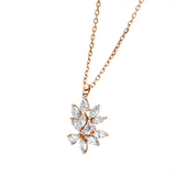 Collier 18 kt RG, mit ZÖ 40 cm, 3 Tropfen 0,11 ct, TW-vsi, 8 Nav. 0,27 ct, TW-vsi
