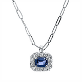 Collier 18 kt WG, mit ZÖ 40 cm, 14 Brill. 0,09 ct, TW-si, 1 Saphir 0,26 ct blau