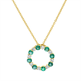 Collier 18 kt GG, mit ZÖ 40 cm + 43 cm, 8 Brill. 0,27 ct, F-vsi, 8 Smaragde 0,84 ct grün