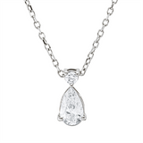 Collier 18 kt WG, mit ZÖ 40 cm + 42 cm, 1 Tropfen 0,30 ct, TW-si, 1 Brill. 0,04 ct, TW-si