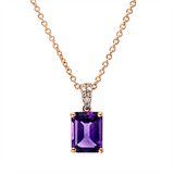 Collier 18 kt RG, mit ZÖ 42 cm, 8 Brill. 0,04 ct, TW-si, 1 Amethyst 1,46 ct lila