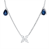 Collier 18 kt WG, mit ZÖ 40 cm + 42,5 cm, 12 Nav. 0,67 ct, TW-si, 2 Saphire 1,21 ct blau