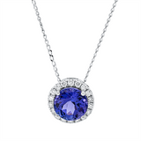 Collier 14 kt WG, mit ZÖ 40 cm + 42,5 cm, 18 Brill. 0,21 ct, TW-si, 1 Tansanit 2,07 ct blau