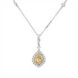 Collier 18 kt WG+GG, 27 Brill. 0,30 ct, TW-si, 1 Tropfen 0,41 ct, gelb, 15 Brill. 0,08 ct, gelb