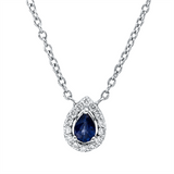 Collier 18 kt WG, 14 Brill. 0,08 ct, F-si, 1 Saphir 0,17 ct blau