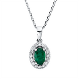 Collier 18 kt WG, mit Öse, 16 Brill. 0,16 ct, F-si, 1 Smaragd 0,49 ct grün