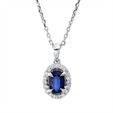Collier 18 kt WG, mit Öse, 19 Brill. 0,12 ct, F-si, 1 Saphir 0,58 ct blau