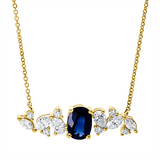 Collier 18 kt GG, 4 Nav. 0,30 ct, 2 Tropfen 0,23 ct, 6 Brill. 0,09 ct, TW-si, 1 Saphir 1,03 ct blau