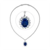 Collier 18 kt WG, 17 Tropfen 1,98 ct, TW-vsi, 124 Brill. 5,77 ct, TW-vsi, 1 Saphir 6,63 ct blau
