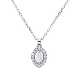 Collier 18 kt WG, mit ZÖ 40 cm, 1 Nav. 0,08 ct, TW-vsi, 16 Brill. 0,08 ct, TW-si