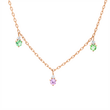 Collier 18 kt RG, mit ZÖ 40 cm, 5 Brill. 0,09 ct, TW-si, 2 Tsavorith 0,18 ct grün, 3 Saphire 0,32 ct pink