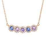 Collier 18 kt RG, mit ZÖ 40 cm, 52 Brill. 0,20 ct, TW-si, 5 Saphire 0,54 ct multicolor