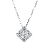 Collier 18 kt WG, mit ZÖ 40 cm + 43 cm, 20 Brill. 0,21 ct, TW-si, 1 Princ. 0,71 ct, TW-si
