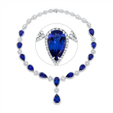 Collier 950 Pt WG+P950,11 Herzschl.3,46ct, TW-si, 687 Brill.14,82ct, TW-si,12 Tansanit 66,55ct blau