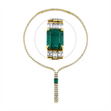 Collier 18 kt GG, 138 Bag. 26,57 ct, gelb, 1 Smaragd 5,16 ct grün