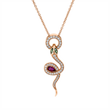 Collier 18 kt RG, 45 Brill. 0,29 ct, F-vsi, 1 Rubin 0,27 ct rot, 2 Tsavorith 0,14 ct grün