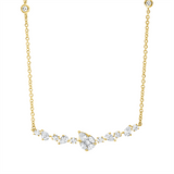 Collier 18 kt GG, 5 Tropfen 0,37ct, 3 Nav. 0,09 ct, 1 Princ. 0,03 ct, TW-vsi, 10 Brill. 0,29 ct, TW-si
