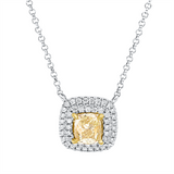 Collier 18 kt WG+GG, mit ZÖ 38 cm + 40,5cm, 50 Brill. 0,15 ct, TW-si, 1 Cushion 0,54 ct, gelb