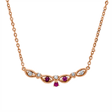 Collier 18 kt RG, mit ZÖ 42+ 43+ 44cm, 5 Brill. 0,06 ct, TW-si, 3 Rubine 0,06 ct rot