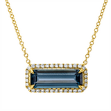 Collier 18 kt GG, mit ZÖ 40,6 cm, 34 Brill. 0,20 ct, TW-si, 1 Topas 2,60 ct Lond. blue