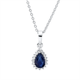 Collier 18 kt WG, mit ZÖ 40 cm, 42,5cm, 18 Dia. 0,09 ct, TW-si, 1 Saphir 0,68 ct blau