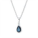Collier 18 kt WG, mit ZÖ 40 cm, 42,5m, 1 Brill. 0,02 ct, TW-si, 1 Topas 0,49 ct Lond. blue