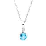 Collier 18 kt WG, mit ZÖ 40 cm, 42,5cm, 1 Brill. 0,03 ct, TW-si, 1 Topas 0,55 ct blau